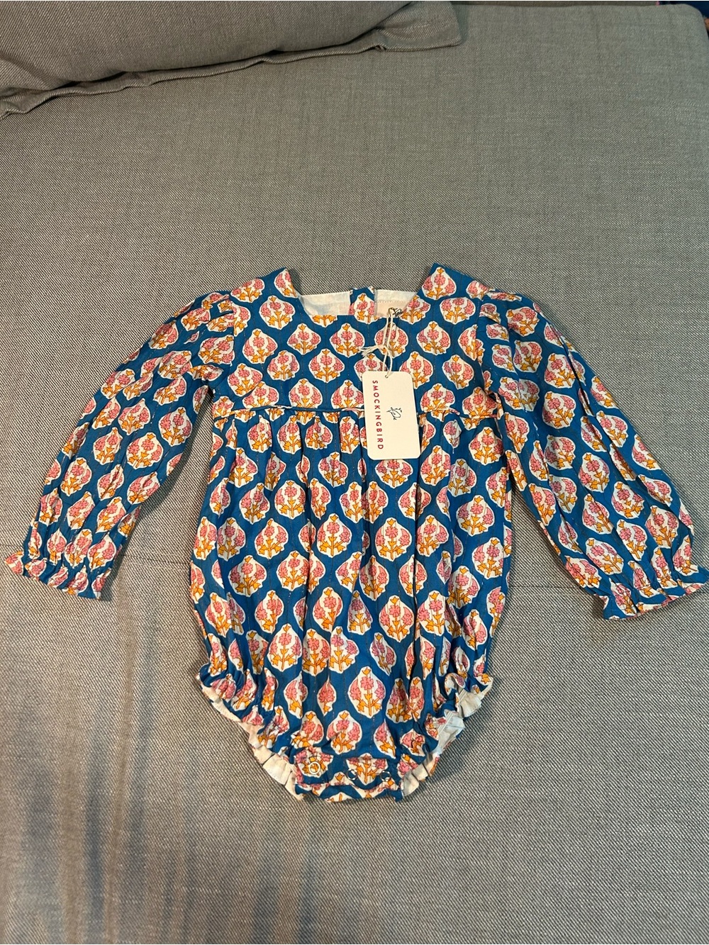 Blue Floral Long-Sleeve Baby One-Piece Bodysuit